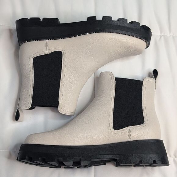 Karl Lagerfeld Size 9 Mayde Cream Leather And Rhinestone Trimmed Boots, NEW - Picture 10 of 14